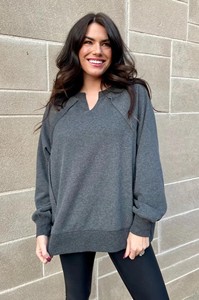 Felpa Oversize in Pile Spandex/Cotone per Allattamento Grigio Scuro con Cuciture a Vista, Top <span class=keywords><strong>Premaman</strong></span> Traspirante con Cerniere Oblique Nascoste - Product Image 4