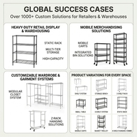 Porte-vêtements commercial en fil chromé avec étagères multiples, double barre de suspension, robuste, autoportant, pour présentation de vêtements