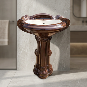 Lavabo carré en céramique aspect granit noir moderne avec piédestal complet pour salle de bain - Product Image 2