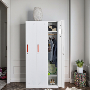 Weißer Metall-Kleiderschrank mit 3 Türen, Stahlschrank für Büro und Zuhause mit Schließfächern, Moderne Schlafzimmermöbel - Product Image 2