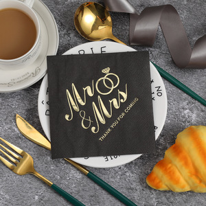 In stock: Gold-stamped English lettering, black square <b>paper</b> napkins, high-end hotel and restaurant disposable <b>paper</b> napkins. - Product Image 2