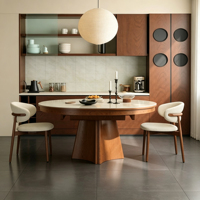 Table à manger ovale multifonctionnelle en dalles de travertin avec pieds en bois massif, assemblée, extensible, pliable, style luxe léger pour petits espaces