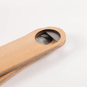 Плоская открывалка для пивных бутылок с логотипом под заказ из нержавеющей стали с деревянной ручкой, металлические ножницы и лезвия для открывания пива - Product Image 6