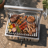 Barbecue commercial à charbon de bois réglable en hauteur, en acier inoxydable, surface antiadhésive, chariot, style Santa Maria, parrilla argentine, barbecue manuel