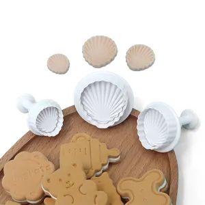 Premium 3 Pcs Shell Cookies Spring Mold Cutter Press - Ideal for Biscuit Making