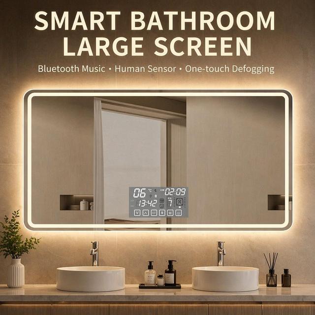 Hotel Collection Bluetooth Smart Touch LED Lighted Vanity Bathroom Mirror Anti-Fog Modern Wall Mounted Bathroom Mirror