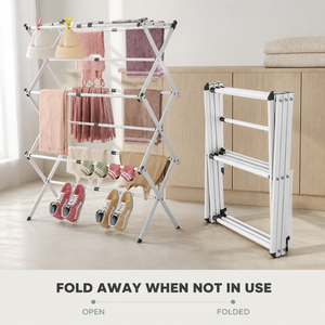 Séchoir à <span class=keywords><strong>linge</strong></span> pliable et rétractable en métal Dreamland en stock pour l'organisation et le rangement des vêtements et serviettes - Product Image 5