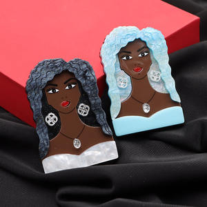 ロングヘア女の子アクリルブローチ服ラペルピンブローチ女性 - Product Image 2