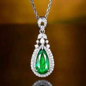 Collana con ciondolo in pietra preziosa verde, argento 925 placcato rodio, a forma di goccia d'acqua, gioielli classici da sposa per donna - Product Image 1