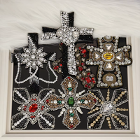 Appliques de fleurs perlées avec garniture en strass, motif croix, broderie à coudre, patchs décoratifs pour sacs