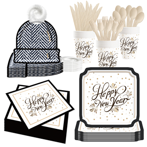 <b>Square</b> Hat Shape Party Supplies <b>Set</b> Disposable Dinnerware Party Tablewares <b>Set</b> Paper Napkins Cups <b>Plates</b> Happy New Year Decor - Product Image 5