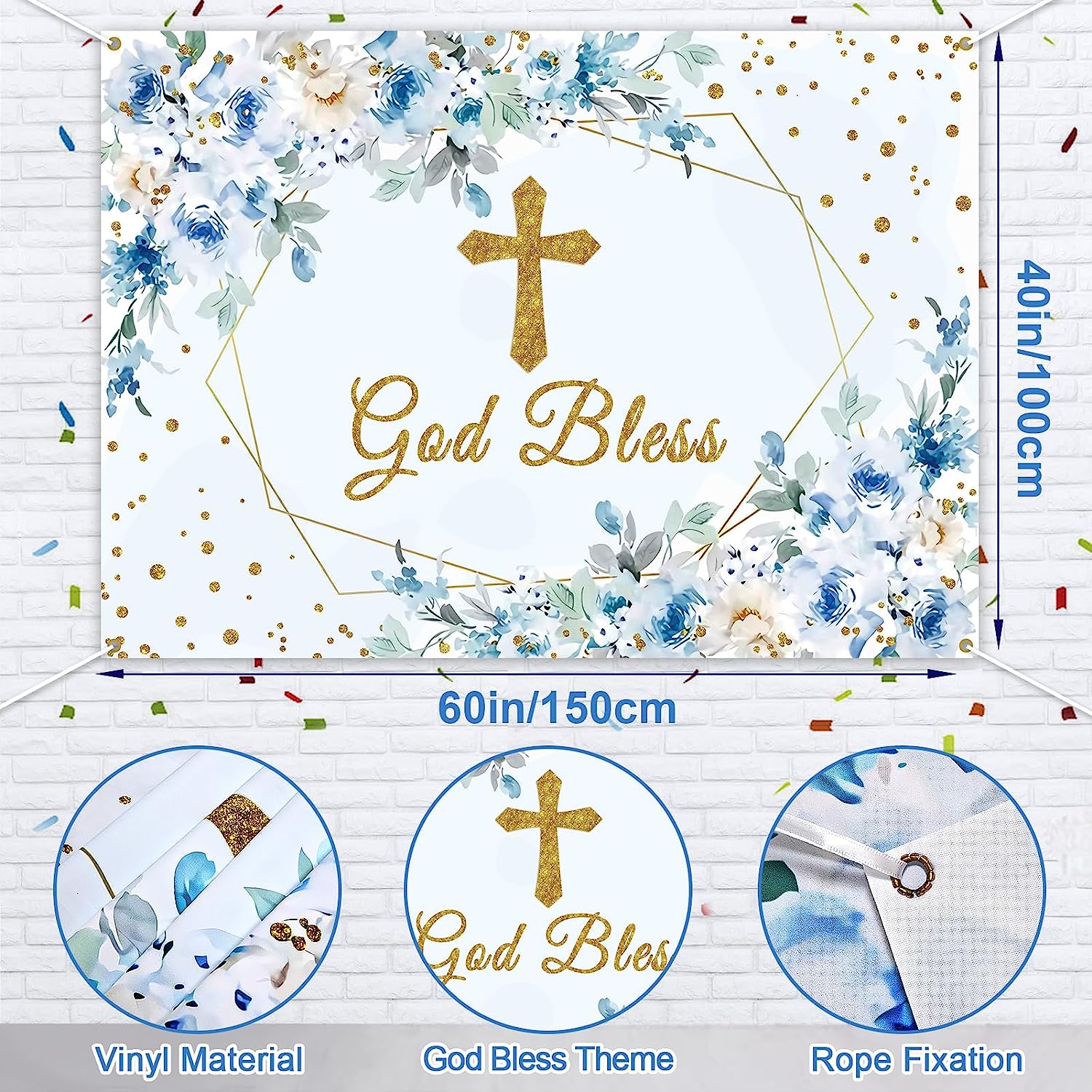 Avezano Dio benedica sfondo prima comunione battesimo decorazioni per feste di battesimo fiori bianchi verde baby shower fotografia sfondo banner foto stand puntelli (3 x 2 m