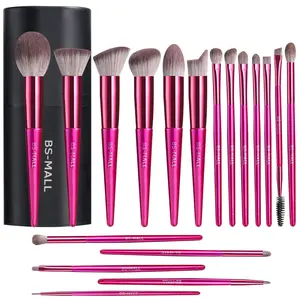 BS-MALL Long Handle Makeup Brushes 18PCS Full Size Cruelty Free Synthetic Custom Logo Red Make up Brushes Kits