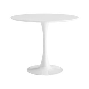 Table à manger ronde simple en MDF avec pieds en métal, design tulipe, base en piédestal, couleur blanche - Product Image 2