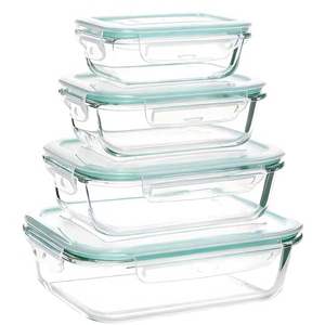 High Borosilicate Glass <b>Lunch</b> Box <b>Set</b> 4 Pieces Rectangle Stackable Microwave Safe Food Storage Container For Adults - Product Image 3