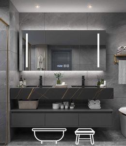 Meuble de salle de bain moderne en pierre frittée avec lavabo résistant à l'eau et support de toilette - Product Image 6