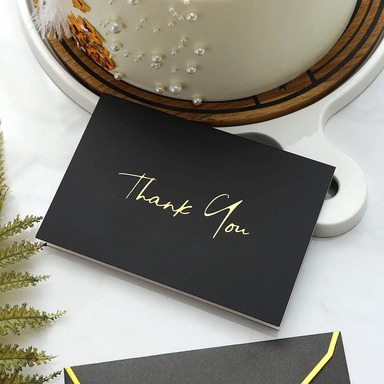 Custom Printing Black Gold Foil Small Business Thank You Note Cards for Shopping Paper Card with Logo