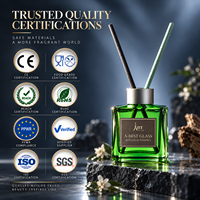 Diffuseur de parfum en verre vert brillant carré de 100 ml avec bouchon à visser à l'épreuve des enfants, emballage personnalisé avec logo pour la fragrance d'intérieur