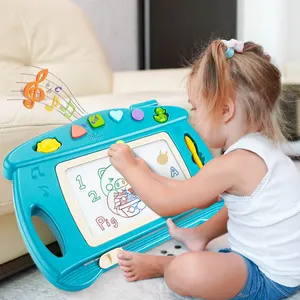 Set Meja Gambar Anak, Papan Gambar Led Magnetik Plastik Magnetik untuk Anak, Tablet Menulis dan Melukis