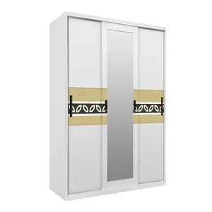 Factory supplier low price custom pattern bedroom storage closet wardrobe 3 sliding doors metal printed wardrobe