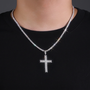 Collar con Colgante de Cruz de Moissanita de Tres Hileras, Plata de Ley 925, Diseño de Joyería Hip Hop Iced, Rapper Zanlong P15354 GRA KARATS - Product Image 3