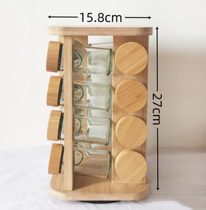 गर्म बिक्री बहु-समारोह बांस घूर्णन मसाला रैक आयोजक रैक आयोजक रसोई के लिए ग्लास जार + बीज लिड्स के साथ - Product Image 6