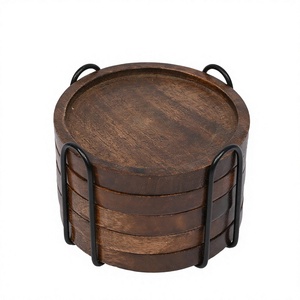 Cosen Set 6pcs Acacia Wood Eco-Friendly Luxury Non-Slip Coasters Holder Home Office Christmas Decor Coffee <b>Table</b> Desk <b>Mats</b> Pads - Product Image 3