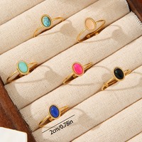 18K Vergoldeter Anlaufgeschützter Edelstahl Natürlicher Edelstein Zirkon Ovaler Böhmischer Verstellbarer Ring für Frauen Mädchen IGI Zertifiziert