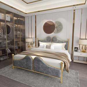 <span class=keywords><strong>Lit</strong></span> en <span class=keywords><strong>fer</strong></span> <span class=keywords><strong>forgé</strong></span> doré de luxe nordique pour chambre à coucher, <span class=keywords><strong>lit</strong></span> simple ou double moderne et simple, cadre en acier, cadre en <span class=keywords><strong>fer</strong></span> capitonné - Product Image 2