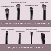 8 Buah Set Kuas Rias Wajah Profesional Warna Hitam, Kuas Smudge Rambut Sintetis, Kuas Highlight Alis, Set Alat Kecantikan, Perlengkapan Makeup