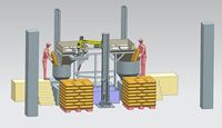 Désensacheuse robotisée, système de déballage industriel, déchargement de sacs industriels, 25-100 kg/sac, 80-120 sacs/h.