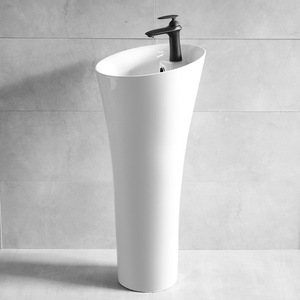 Ceramic Pedestal <b>Basin</b> <b>Round</b> <b>Basin</b> Single Hole Floor Standing Bathroom Sink Glossy Finish - Product Image 4