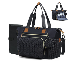 Grande borsa impermeabile Vintage pieghevole da viaggio Tote ciuccio custodia fasciatoio Black Baby Bag per parto - Product Image 1