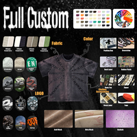 T-shirts coupe ample pour hommes, 300 g/m², 100 % coton, effet délavé, coupés et cousus, cloutés, effet vieilli, style streetwear oversize