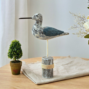 Juego de 2 Aves Marinas Talladas en Madera Maciza, Color Azul Desgastado, Decoración Mediterránea para el Hogar, Decoración para Sala de Estar - Product Image 2