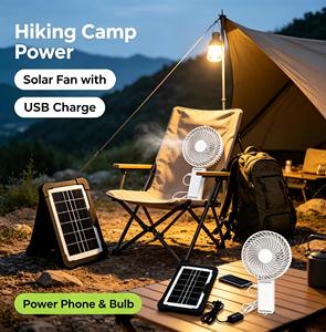 Nouveau design, ventilateur solaire rechargeable à piles, portable pour voiture, avec USB et lumière, remplacement et retour de produit possibles. - Product Image 2