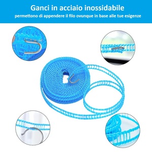 Corde à <span class=keywords><strong>linge</strong></span> en nylon de 5 mètres, verte, bleue, rose, résistante au vent, pour séchage extérieur - Product Image 3