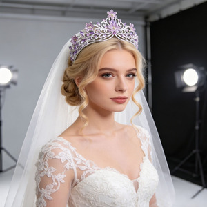 Nouvelle collection : Grande <span class=keywords><strong>couronne</strong></span> de cheveux en alliage, style européen et américain, ornée de fleurs et de diamants, pour mariée, <span class=keywords><strong>mariage</strong></span>, bal de promo, anniversaire, concours de beauté - Product Image 2