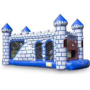 Château gonflable médiéval avec toboggan et trampoline, en PVC certifié EN14960, sécurité intégrale, pour extérieur, avec obstacles - Product Image 1