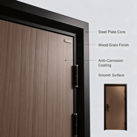 Porte de sécurité en acier robuste avec œil de porte et serrure sécurisée, porte extérieure minimaliste pour villa de luxe
