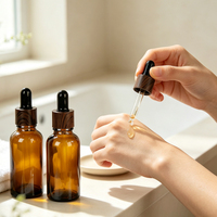 Flacon compte-gouttes en verre pour huiles essentielles, col imitation grain de bois, ambré teinté, vide, pour sérum et essence, volume personnalisé, approvisionnement en gros