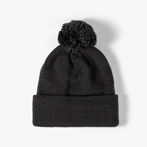 Femmes Hommes Épais Solide <span class=keywords><strong>Noir</strong></span> Uni Blanc <span class=keywords><strong>Bonnet</strong></span> Ribbed Wide Brim Winter Knitted Hat With Yarn Ball Pompom - Product Image 6