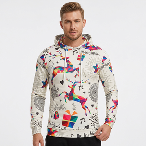 Sweat-shirt à capuche pour homme, coupe classique, tricoté, décontracté, hiver, imprimé, polyester, motif renne de Noël - Product Image 1