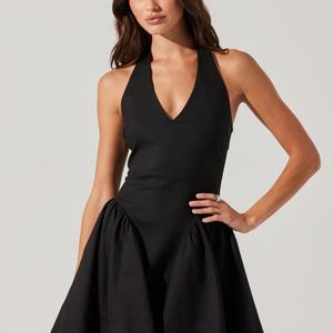 Minivestido personalizable con cuello en V y espalda descubierta para mujer, cuello colgante, estilo informal con patrón sólido, lavable y cintura Natural - Product Image 5