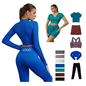 Ensemble de Yoga rayé pour femmes, vêtements d'athlétisme, Fitness, ensemble de 5 pièces, Gym, 2 pièces, soutien-gorge de Sport, leggings personnalisés pour filles, travail O