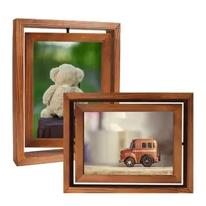 4x6 Brown Frames Photo Albums Glass Accessories Solid Wood Rotating Double Sided Picture Frame For Tabletop Display