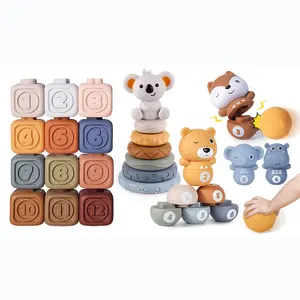 Infant Montessori Educational Toys Silicone Soft Koala Stacking Block Set 6 to 12 Months Other Baby Bath Toys For Toddler