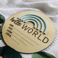 Cartes de développement en bois 3D arc-en-ciel pour bébé, annonces de naissance « Hello World », panneau en bois, lettres, cadeau de naissance, décoration de chambre d'enfant