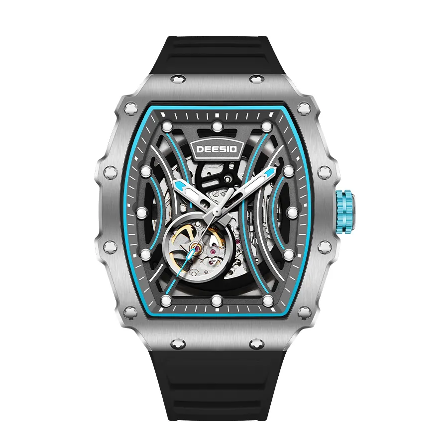 OEM uomo automatico movimento meccanico orologio con Logo personalizzato 316L acciaio inossidabile cinturino in gomma impermeabile bagliore orologio di moda