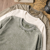 T-shirt à manches longues en coton pur délavé 230g, motif flocon de neige vintage, tons terreux, pour homme, personnalisable